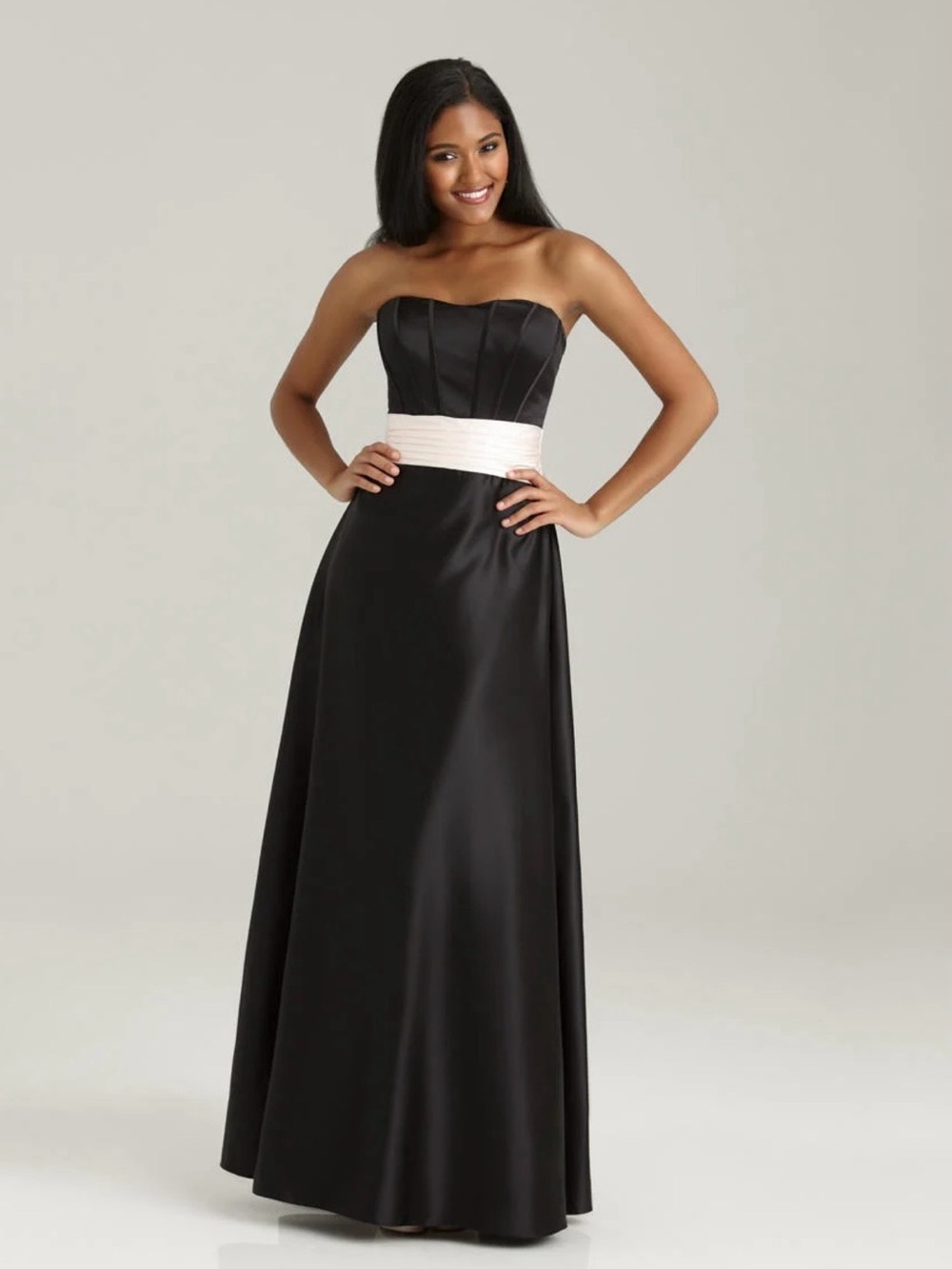 NWT Allure Bridals Style 1326 Black Satin Maxi Gown (Removable Straps), Size 10